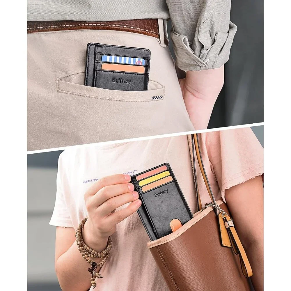 Slim Minimalist Front Pocket RFID Blocking Leather Wallets for Men and Women